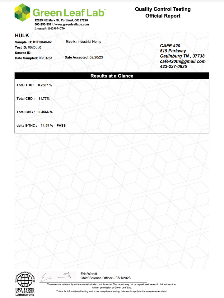 HULK - Quality Control Testing Official Report - THC Report